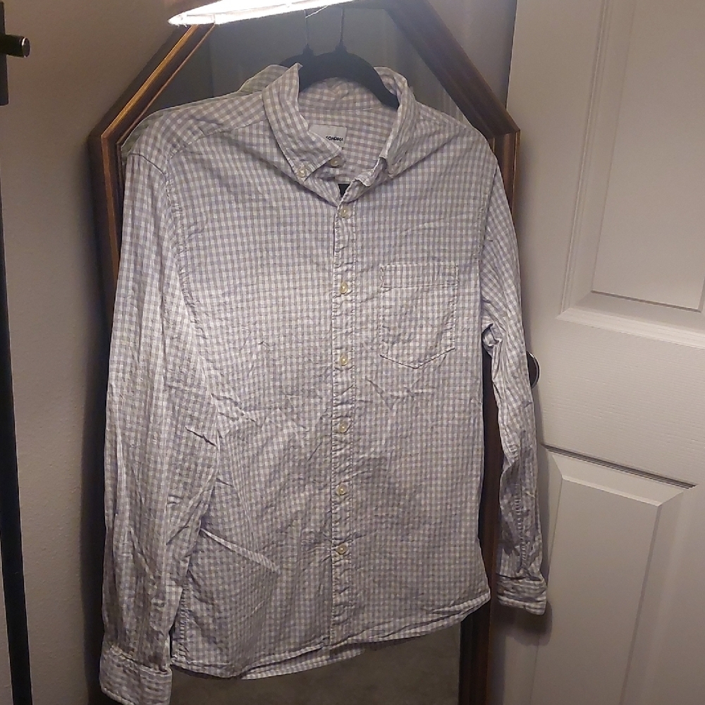 Sonoma Womens Light Grey Checkered Button Down Shirt